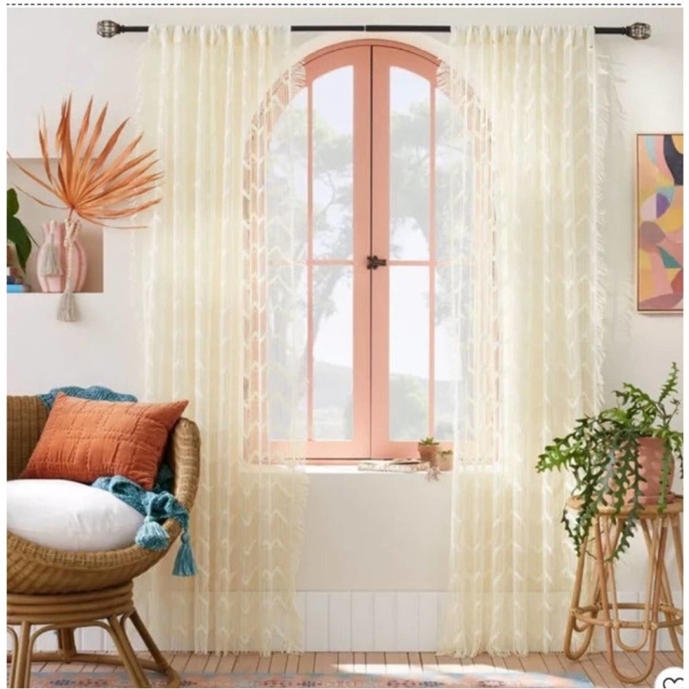 Jungalow Set of 2 Zig Zag Macrame 84” x 50” Cream Curain Panels